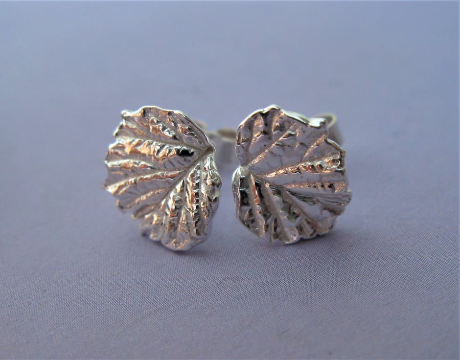 Bramble leaf stud earrings in fine silver