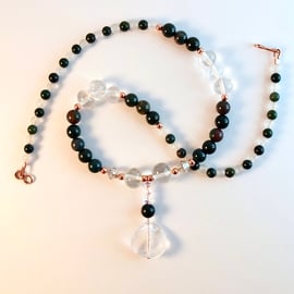 Rock Crystal And Bloodstone Necklace - April Birthstones - Handmade In Devon