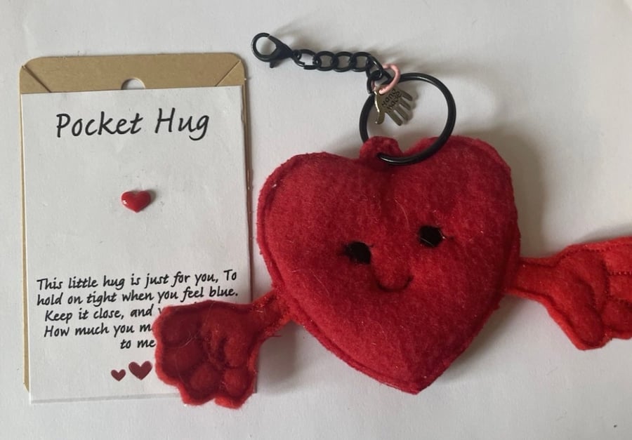 Pocket Hugs – Emotional Support,Gift, keyring, bag tag. Heart 
