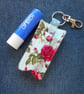 Key ring lip balm holder blue floral fabric keyring 