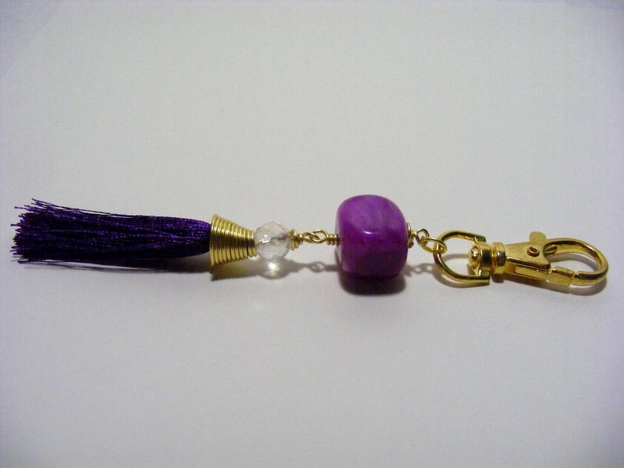 Purple Agate with Tassel Bag Charm.