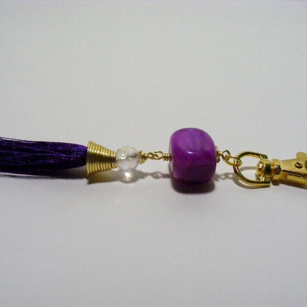 Purple Agate with Tassel Bag Charm.