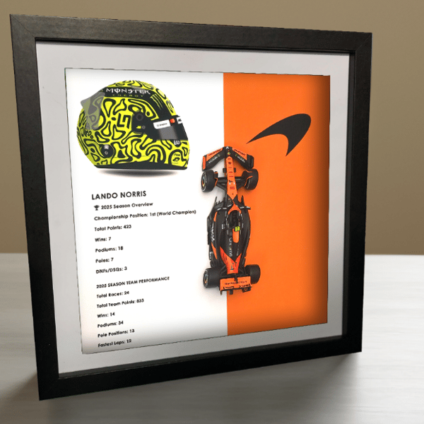 Lando Norris McLaren MCL39 2025 Helmet Artwork Box Frame 1-43 Car Wall Art Decor