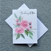 Thinking of you hand painted pink rose sentiment greetings card ( ref F 176 )