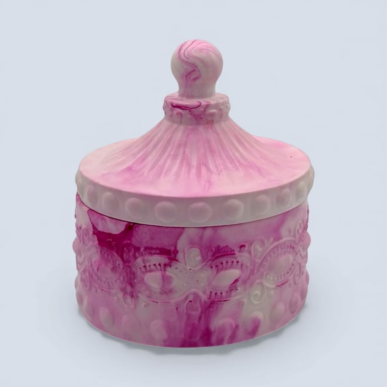 Pink Marbled Ornate Jewellery Box - Raspberry Swirl Circus Tent Trinket Pot otp3