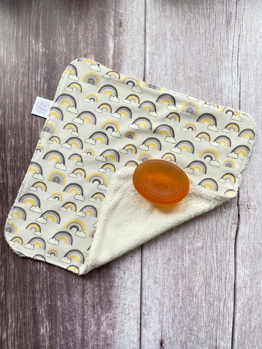 Organic Bamboo Cotton Wash Face Cloth Flannel Ecru Cream Grey Yellow Rainbow