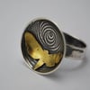 Butterfly moth illusion ring - sterling silver and brass ring - mixed metal ring