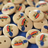 15mm Wooden Rainbow Hippo Buttons 10pk Kids Buttons Hippopotamus (SAN8)