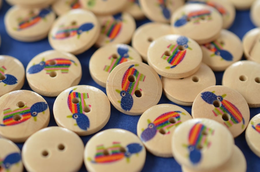 15mm Wooden Rainbow Hippo Buttons 10pk Kids Buttons Hippopotamus (SAN8)