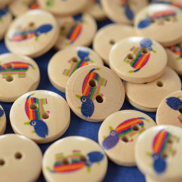 15mm Wooden Rainbow Hippo Buttons 10pk Kids Buttons Hippopotamus (SAN8)