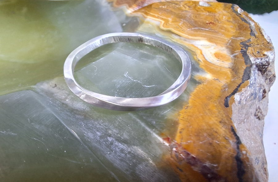 Mobius Strip Single Twist Ring in Recycled Sterling Silver, square edge