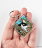Sneaky Tuxedo Cat & Mouse Keyring - Square - Image 4
