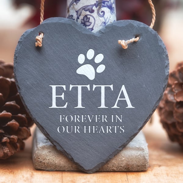 Personalised Pet Slate Heart 'Forever in our hearts' with Paw Print