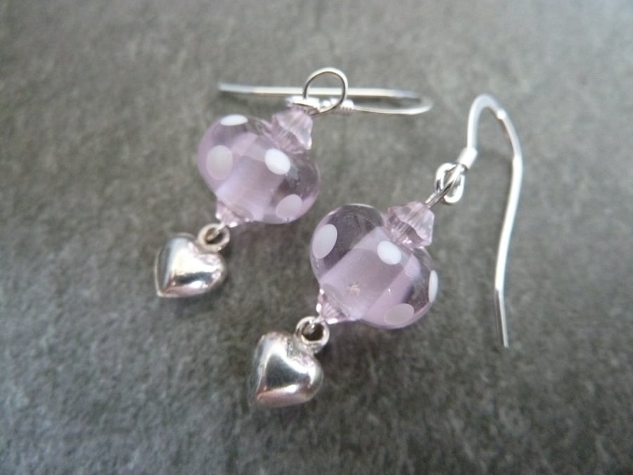 sterling silver, pink spot earrings