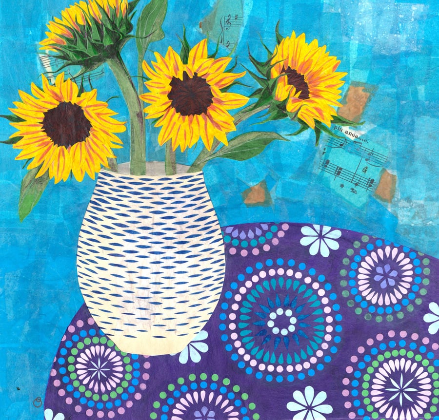 Sunflowers Collage Fine Art Square Handmade Greeting Card