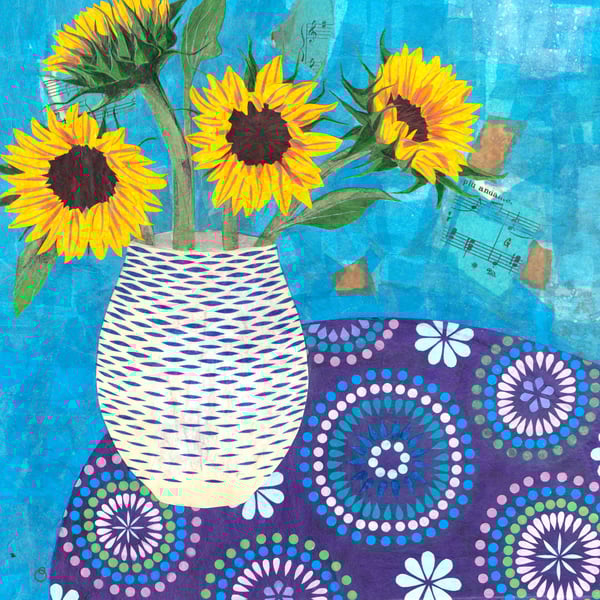 Sunflowers Collage Fine Art Square Handmade Greeting Card