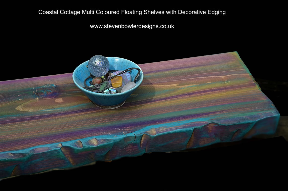 Wooden Floating Shelf Unique Coastal Cottage Candy Stripe Colours 