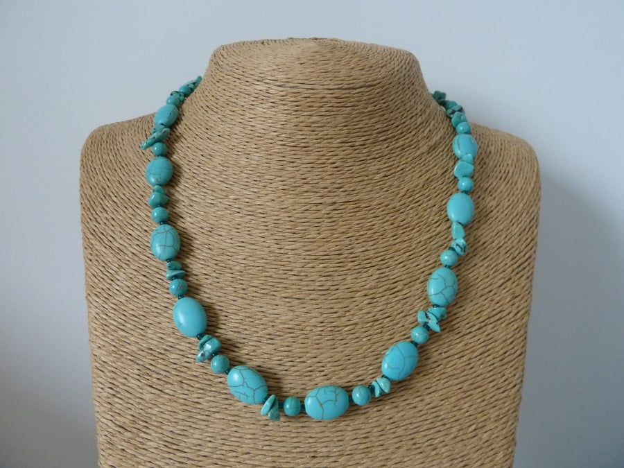 turquoise howlite beaded necklace, sterling silver