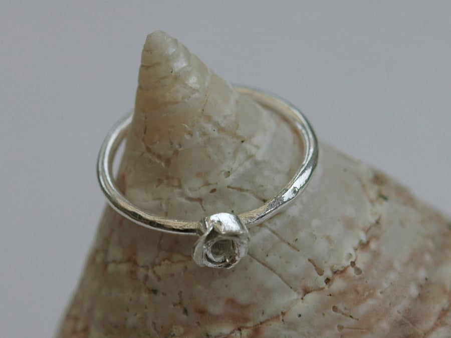Silver Ring with Dainty Rose,  size O