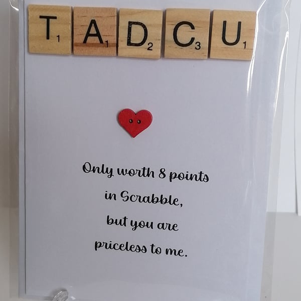 Tadcu(Grandad) only worth 8 points in Scrabble greetings card Welsh