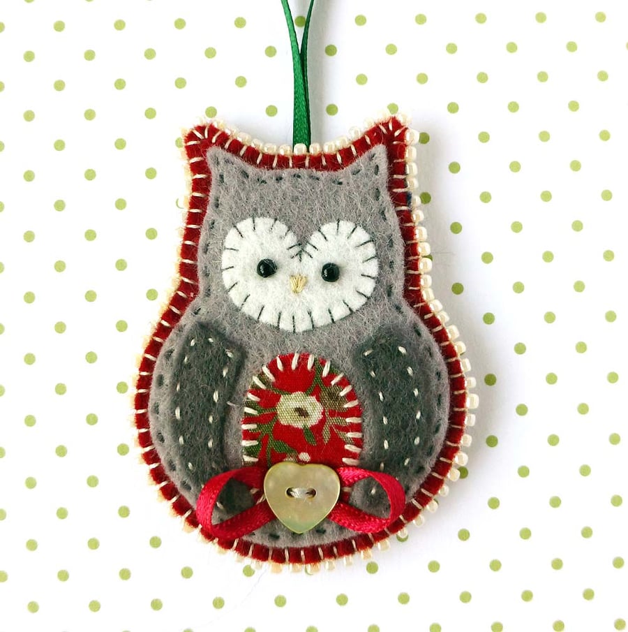 Christmas Owl Decoration, Felt Christmas Owl Ornament