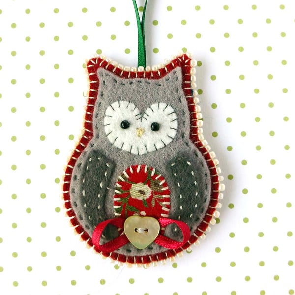 Christmas Owl Decoration, Felt Christmas Owl Ornament