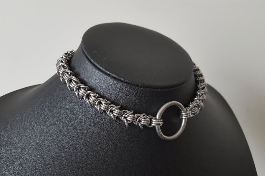 Rossetta Chainmail O Ring Choker - Stainless Steel Discrete Day Collar