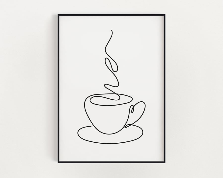 LINE ART DRAWING, Coffee Wall Art, Line Art Print, Kitchen Decor, Art Print
