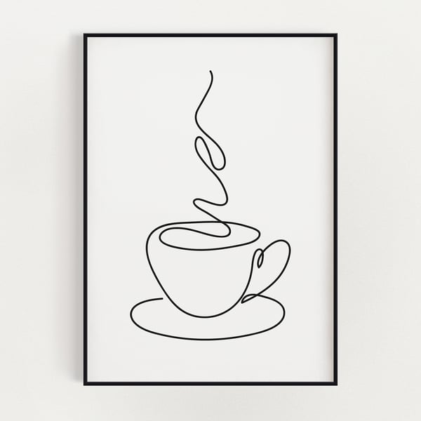 LINE ART DRAWING, Coffee Wall Art, Line Art Print, Kitchen Decor, Art Print