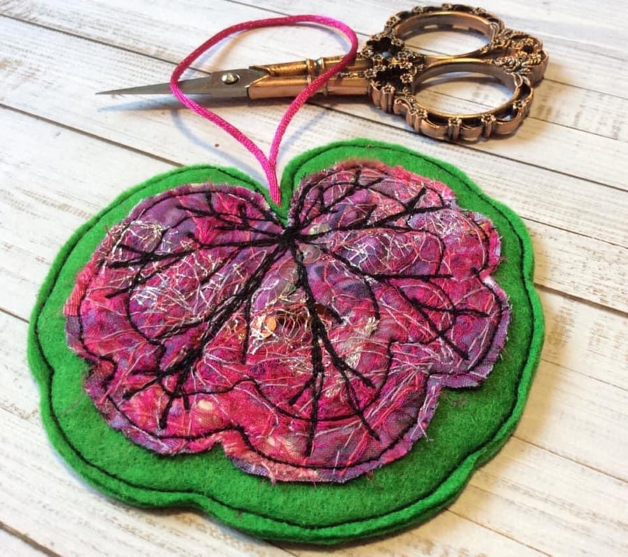 Embroidered up-cycled Leaf home decoration.  