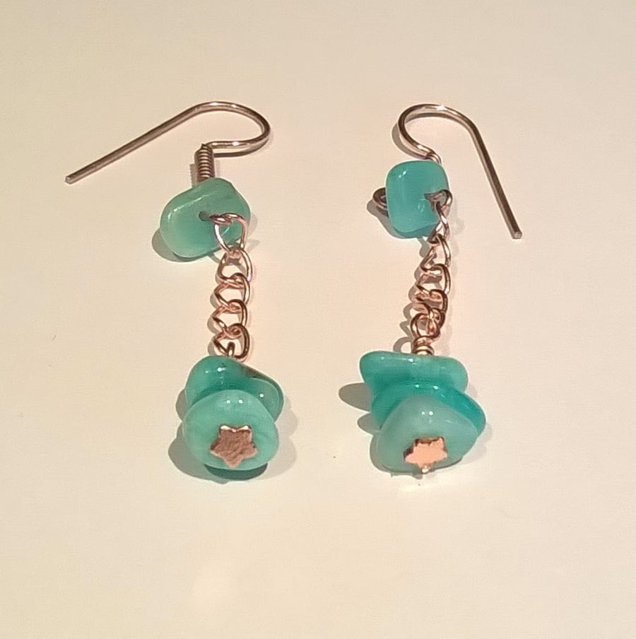 Amazonite and rose gold plated dangle earrings