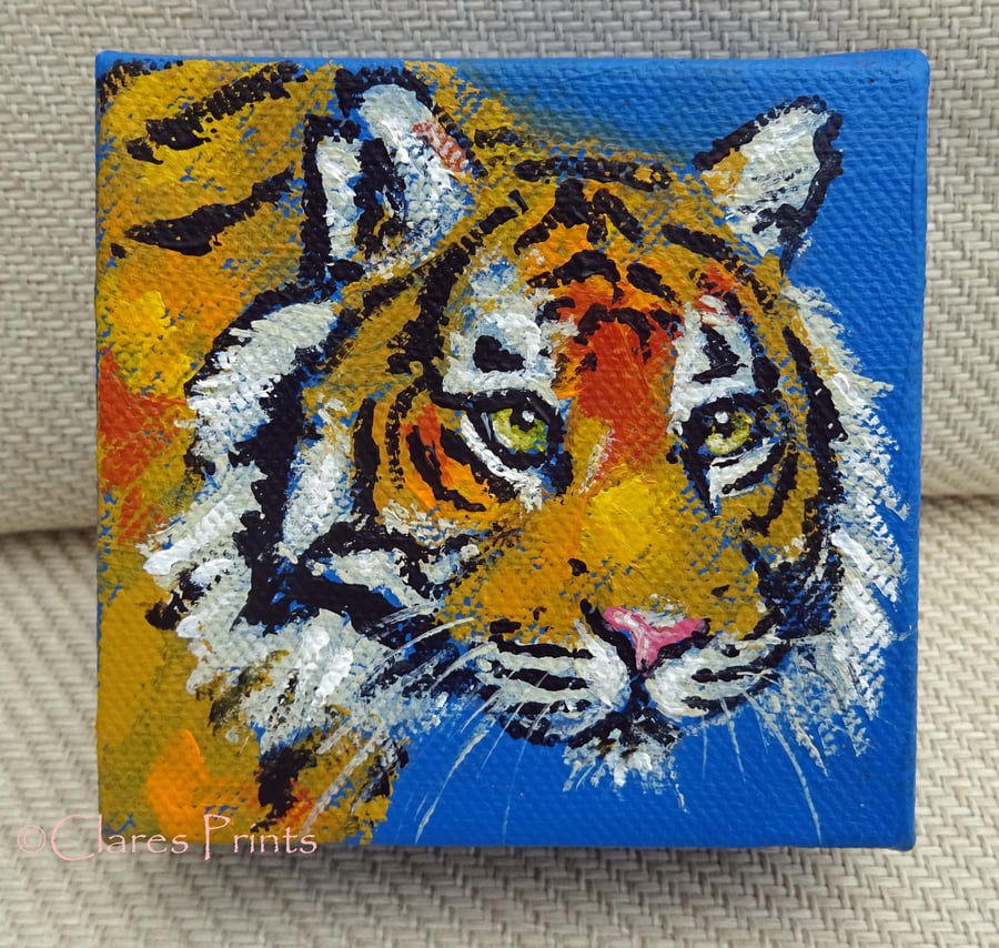 Tiger 2 Original Acrylic Painting on Box Canvas OOAK Cat Art