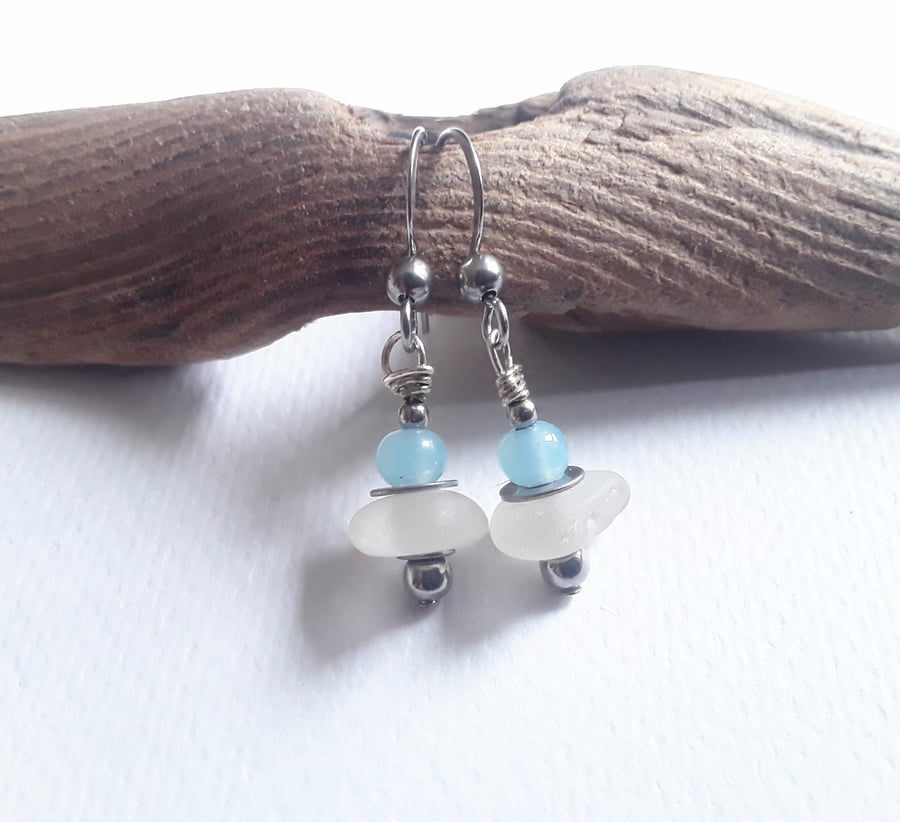 Seaglass Earrings: Baby Blue