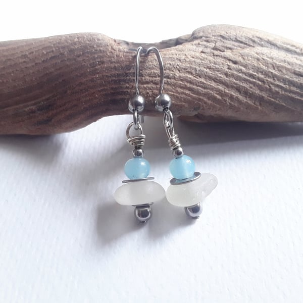 Seaglass Earrings: Baby Blue