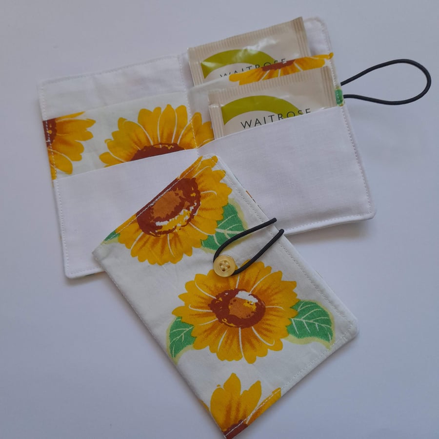 Sunflower Tea wallet, Travel tea wallet, Teabag holder, 