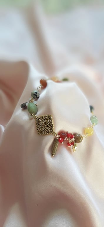 Multicoloured Beaded Wire Wrapped Bracelet–Colourful Handmade Statement 