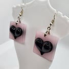 3D Black & Pink Heart Earrings