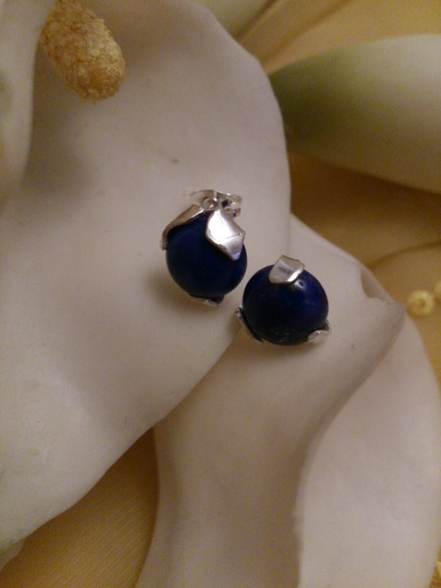 Lapis lazuli and sterling silver stud earrings