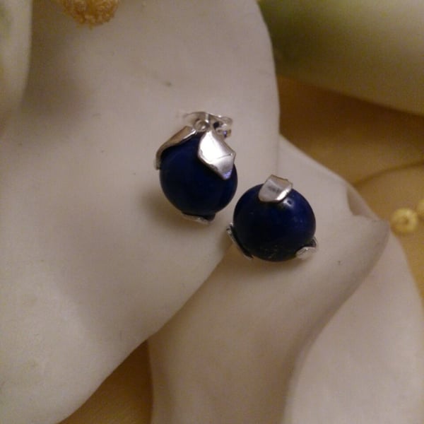 Lapis lazuli and sterling silver stud earrings