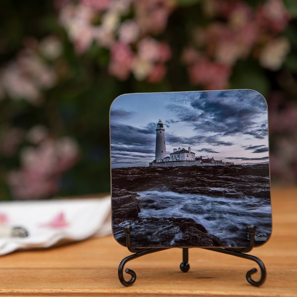 Surrounded Lighthouse, Whitley Bay Wooden Coaster - Original North East Photo Gi