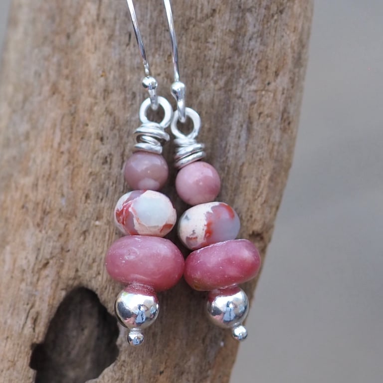 Rose Jade Silver Drop Earrings