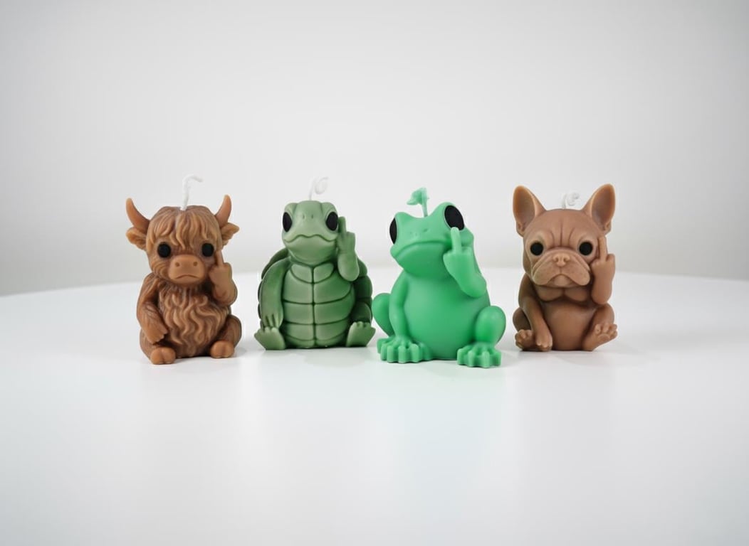 Handmade Scented Funny Animal Candles: Middle Finger Soywax Frog Turtle Bulldog 