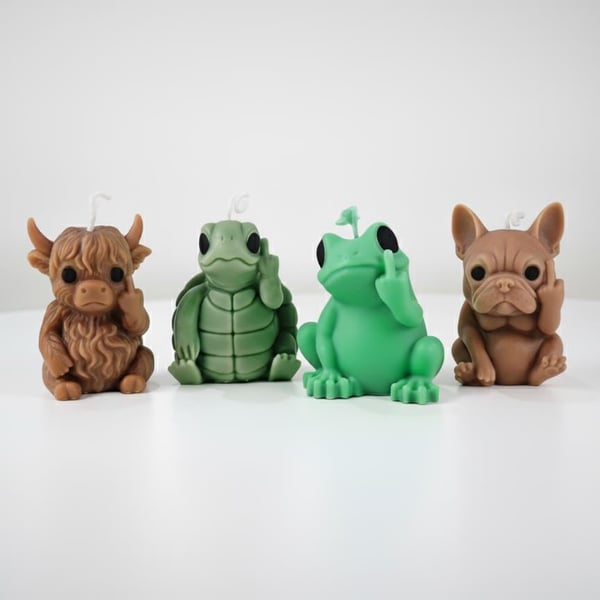 Handmade Scented Funny Animal Candles: Middle Finger Soywax Frog Turtle Bulldog 