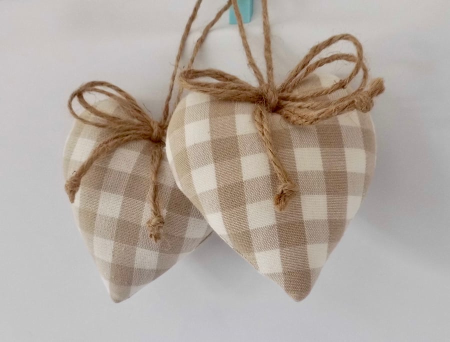 SOLD CLEARANCE Pair hanging hearts Laura Ashley dark linen check