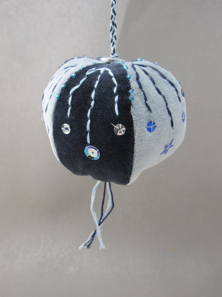 Beaded Blue Velvet Hanging Bauble