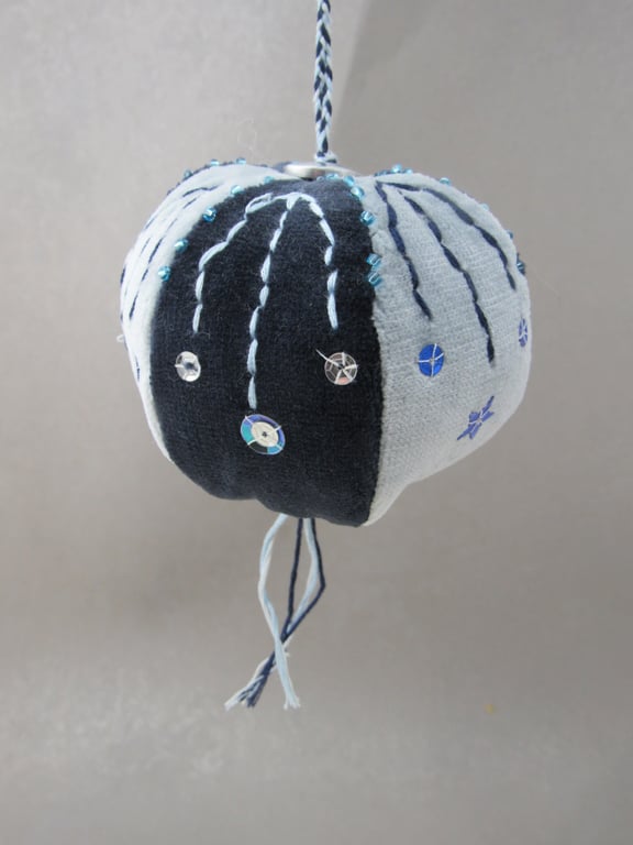 Beaded Blue Velvet Hanging Bauble