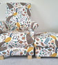 Mustard Peacocks Armchair & Footstool Adult Chair Pouffe Fryetts Fabric Accent - Image 2