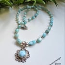 Designer Luxury Larimar Sterling Silver Necklace 