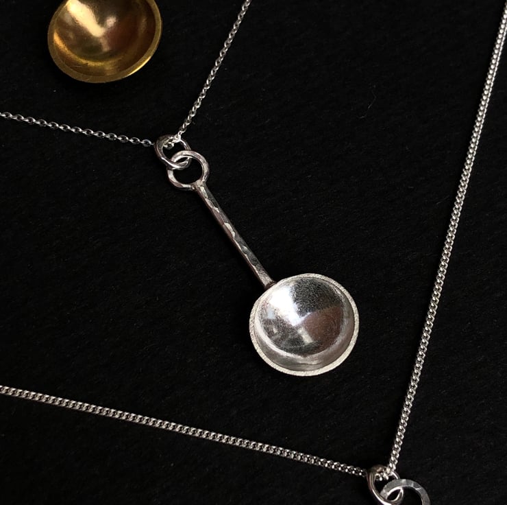 Sterling silver spoon pendant with hammered det... Folksy