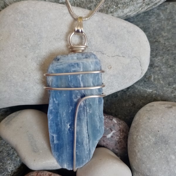 Wire-wrapped natural Kyanite spear